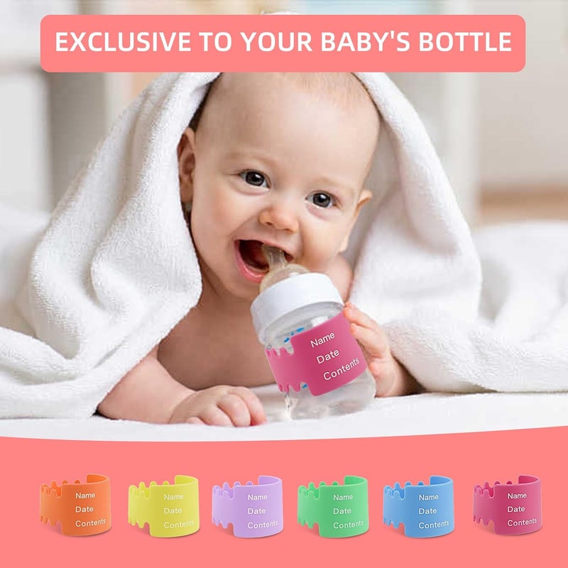 Notoke 6PCS Bottle Labels Daycare Reusable, Waterproof Silicone Baby Bottle Labels for Daycare,Write and Reuse Sippy Cup Bands Baby Bottle Labels with Marker(6 Color) - Image 5